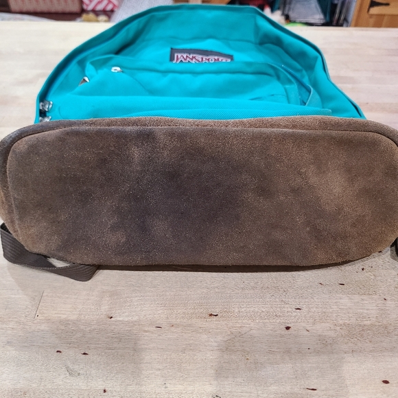 Old School JanSport Teal and Brown Leather Backpack - Picture 12 of 16